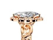 Halo Engagement Ring Setting for Marquise Center with Open Scroll Shoulders and Prong Head in Rose Gold