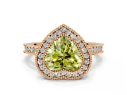 Halo Engagement Ring Setting for Fancy Yellow Heart-Shaped Center with Milgrain Pave Band and Bezel Head in Rose Gold