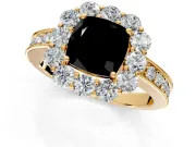 Halo Engagement Ring Setting for Fancy Black Cushion Cut Center with Milgrain Channel Band and Prong Head in Yellow Gold