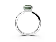 Hidden Halo Engagement Ring Setting for Fancy Green Princess Cut Center with Wide Flat Plain Band and Prong Head in White Gold