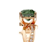 Solitaire Engagement Ring Setting for Fancy Green Cushion Cut Center with Pave and Plain Crossover Band and Prong Head in Rose Gold
