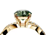 Crossover Engagement Ring Setting for Fancy Green Round Cut Center with Pave and Plain Strands and Prong Head in Yellow Gold