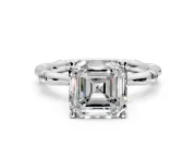Solitaire Engagement Ring Setting for Asscher Cut Center with Bamboo Band and Prong Head in Platinum