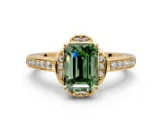Floral Engagement Ring Setting for Fancy Green Emerald Cut Center with Four Accent Clusters and Prong Head in Yellow Gold