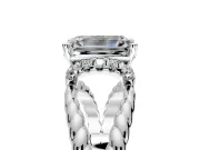 Halo Engagement Ring Setting for Emerald Cut Center with Rope Twist Split Shank and Prong Head in Platinum