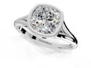 Solitaire Engagement Ring Setting for Cushion Cut Center with V Split Shank and Bezel Head in Platinum