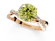 Crossover Engagement Ring Setting for Fancy Yellow Round Cut Center with Pave and Plain Strands and Prong Head in Rose Gold