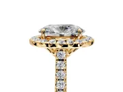 Halo Engagement Ring Setting for Oval Center with Raised Halo, Pave Band and Prong Head in Yellow Gold