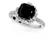 Floral Halo Engagement Ring Setting for Fancy Black Asscher Cut Center with Pave Band and Prong Head in White Gold