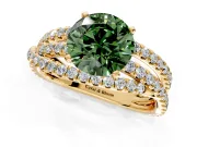 Solitaire Engagement Ring Setting for Fancy Green Round Cut Center with Woven 3-Strand Pave Band and Prong Head in Yellow Gold