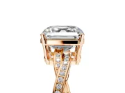 Solitaire Engagement Ring Setting for Asscher Cut Center with Twisted Pave Band and Prong Head in Rose Gold