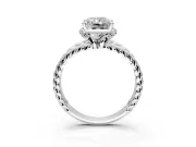 Halo Engagement Ring Setting for Radiant Cut Center with Rope Twist Split Shank and Prong Head in Sterling Silver