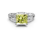 Solitaire Engagement Ring Setting for Fancy Yellow Princess Cut Center with Filigree Accent Basket and Prong Head in Platinum