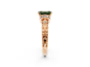 Solitaire Engagement Ring Setting for Fancy Green Emerald Cut Center with Filigree Band and Prong Head in Rose Gold