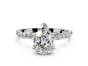 Solitaire Engagement Ring Setting for Pear-Shaped Center with Fine Pave Accents and Prong Head in Platinum