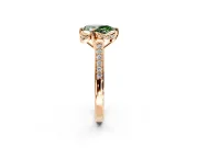 Floral Engagement Ring Setting for Fancy Green Pear-Shaped Center with Four Accent Clusters and Prong Head in Rose Gold