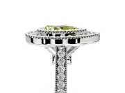 Halo Engagement Ring Setting for Fancy Yellow Pear-Shaped Center with Milgrain Frame, Pave Band and Prong Head in Platinum