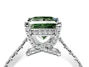 Solitaire Engagement Ring Setting for Fancy Green Princess Cut Center with Widening Pave Band and Claw Prong Head in Sterling Silver