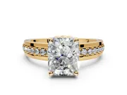 Solitaire Engagement Ring Setting for Radiant Cut Center with Raised Channel Band and Prong Head in Yellow Gold