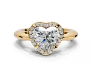 Halo Engagement Ring Setting for Heart-Shaped Center with Tapered Plain Band and Prong Head in Yellow Gold