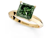 Solitaire Engagement Ring Setting for Fancy Green Princess Cut Center with Wide Knife Ridge Band and Prong Head in Yellow Gold