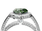 Halo Engagement Ring Setting for Fancy Green Heart-Shaped Center with Framed Halo, Pave Band and Prong Head in Platinum