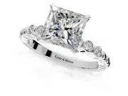 Solitaire Engagement Ring Setting for Princess Cut Center with Bezel-Dot Beaded Band and Prong Head in White Gold