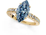 Solitaire Engagement Ring Setting for Fancy Blue Marquise Center with Single Row Accent Band and Prong Head in Yellow Gold