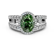 Halo Engagement Ring Setting for Fancy Green Oval Center with Wide-Open Pave Split Shank and Prong Head in Platinum