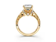 Solitaire Engagement Ring Setting for Asscher Cut Center with Filigree Accent Basket and Prong Head in Yellow Gold