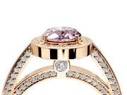 Halo Engagement Ring Setting for Fancy Pink Oval Center with Framed Halo, Pave Band and Prong Head in Rose Gold