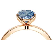 Solitaire Engagement Ring Setting for Fancy Blue Cushion Cut Center with Thin Rounded Plain Band and Prong Head in Rose Gold