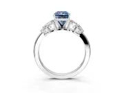 Leaf Cluster Engagement Ring Setting for Fancy Blue Radiant Cut Center with Marquise Accents and Prong Head in Platinum