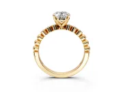 Solitaire Engagement Ring Setting for Oval Center with Bezel-Dot Beaded Band and Prong Head in Yellow Gold