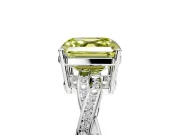 Solitaire Engagement Ring Setting for Fancy Yellow Asscher Cut Center with Twisted Pave Band and Prong Head in Platinum