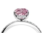 Solitaire Engagement Ring Setting for Fancy Pink Cushion Cut Center with Fine Pave Band and Prong Head in Platinum