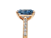 Solitaire Engagement Ring Setting for Fancy Blue Emerald Cut Center with Channel Accents and Prong Head in Rose Gold