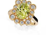 Cluster Halo Engagement Ring Setting for Fancy Yellow Oval Center with Milgrain Bezel Accents and Prong Head in Yellow Gold