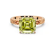 Solitaire Engagement Ring Setting for Fancy Yellow Asscher Cut Center with Milgrain X Pattern Band and Prong Head in Rose Gold