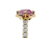 Floral Engagement Ring Setting for Fancy Pink Cushion Cut Center with Pave Band and Floral Prong Head in Yellow Gold