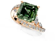 Solitaire Engagement Ring Setting for Fancy Green Asscher Cut Center with Pave Bypass Twist Band and Prong Head in Rose Gold