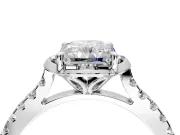 Floral Engagement Ring Setting for Radiant Cut Center with Pave Band and Floral Prong Head in Platinum