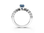 Shared-Prong Engagement Ring Setting for Fancy Blue Emerald Cut Center with Graduated Accents and Prong Head in Sterling Silver