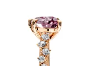 Solitaire Engagement Ring Setting for Fancy Pink Heart-Shaped Center with Trailing Leaf Accent Band and Prong Head in Rose Gold