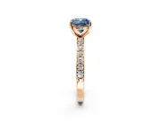 Solitaire Engagement Ring Setting for Fancy Blue Cushion Cut Center with Round Cut Pave Band and Prong Head in Rose Gold