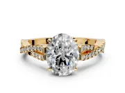 Solitaire Engagement Ring Setting for Oval Center with Twisted Pave Split Shank and Prong Head in Yellow Gold