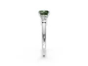 3 Stone Engagement Ring Setting for Fancy Green Cushion Cut Center with Wide Plain Band and Prong Head in White Gold