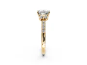 Paired Accent Engagement Ring Setting for Princess Cut Center with Pave Band and Prong Head in Yellow Gold