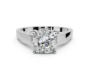 Solitaire Engagement Ring Setting for Cushion Cut Center with Tapered Split Shoulders and Prong Head in White Gold