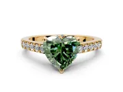 Solitaire Engagement Ring Setting for Fancy Green Heart-Shaped Center with Crossover Accents and Prong Head in Yellow Gold